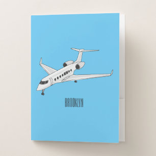 Private jet cartoon illustration pocket folder