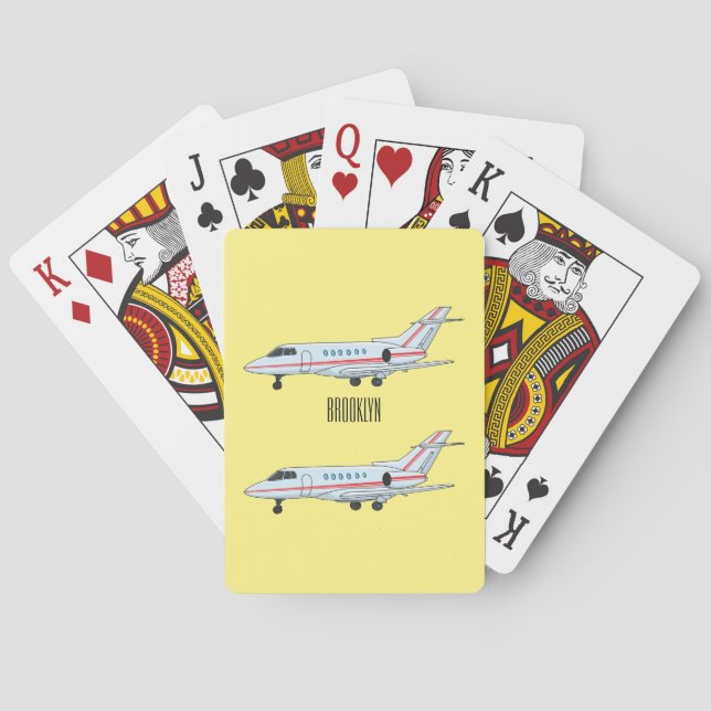 Private jet cartoon illustration poker cards (Back)