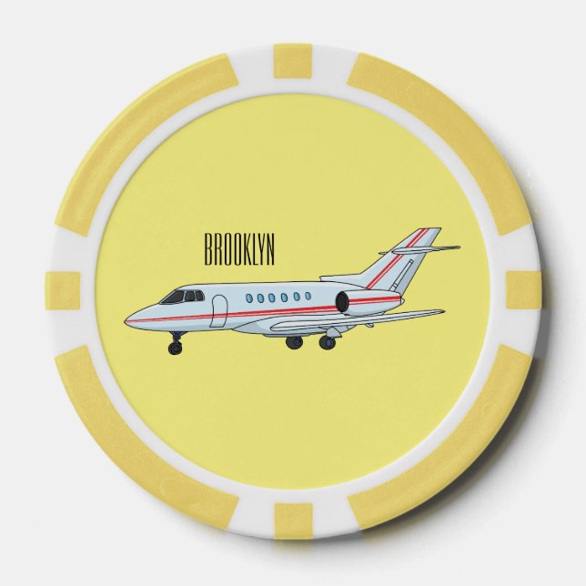 Private jet cartoon illustration poker chips (Front)