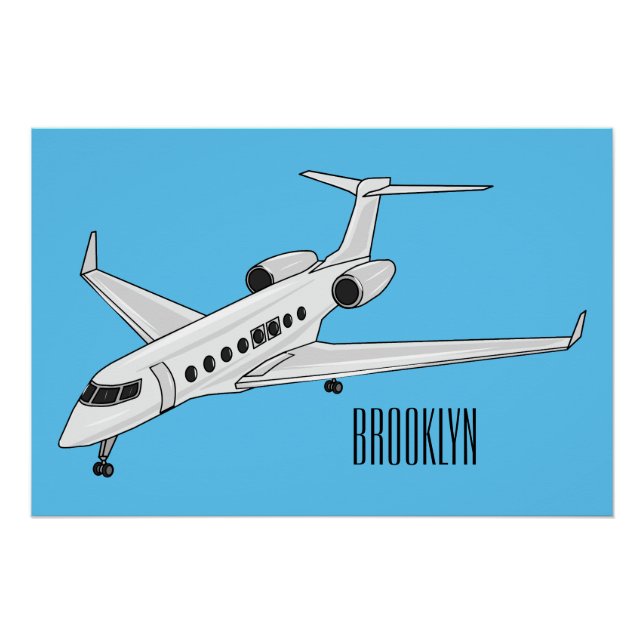 Private jet cartoon illustration poster (Front)