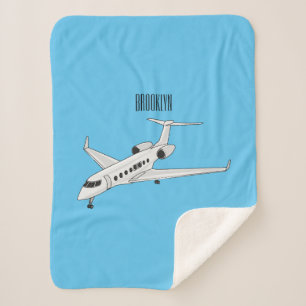Private jet cartoon illustration sherpa blanket