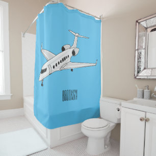 Private jet cartoon illustration shower curtain