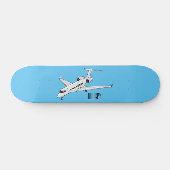 Private jet cartoon illustration skateboard (Horz)