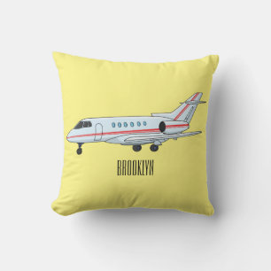 Private jet cartoon illustration throw pillow