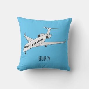 Private jet cartoon illustration throw pillow