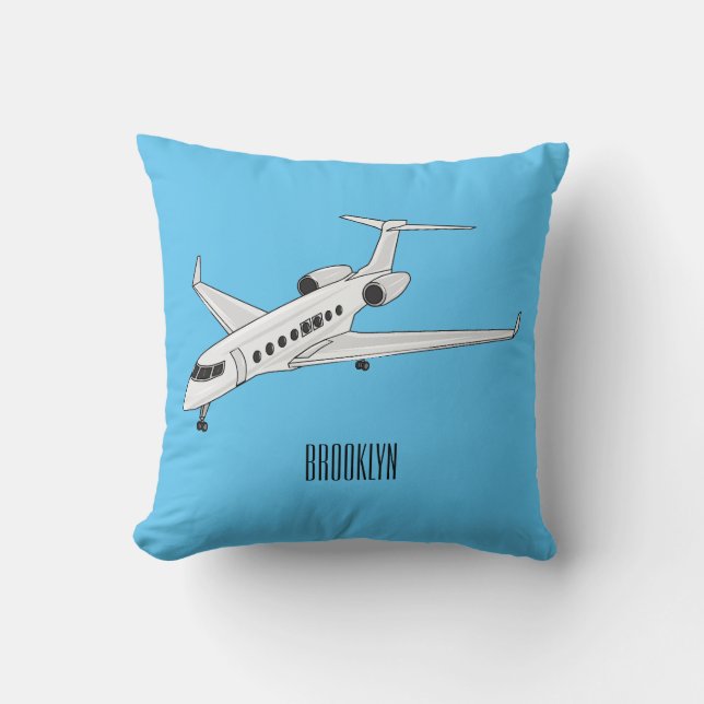 Private jet cartoon illustration throw pillow (Front)