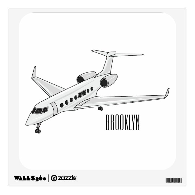 Private jet cartoon illustration wall decal (Front)