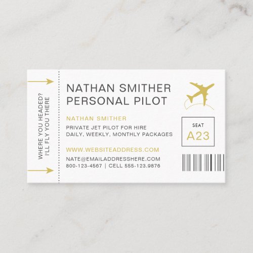 Private Jet Pilot Travel Planner Boarding Pass Business Card