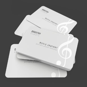 Private lessons music teacher pale gray business card