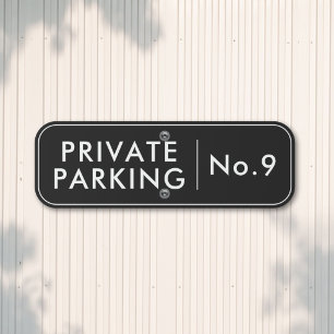 Private Parking Minimalist Black White Outdoor Metal Sign