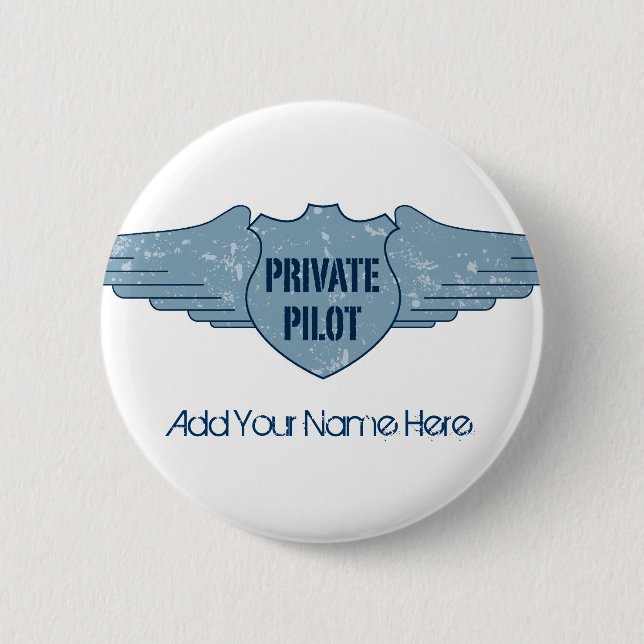 Private Pilot Blue Wings Pinback Button (Front)