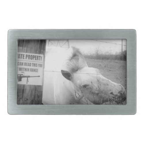 Private Property horse black  white Belt Buckle