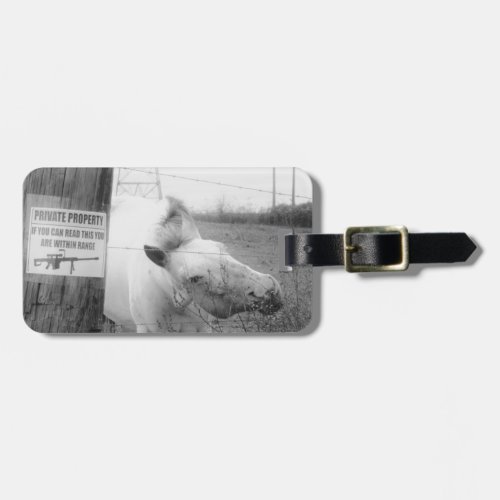 Private Property horse black  white Luggage Tag