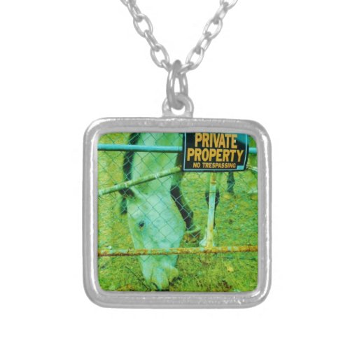 Private Property Horse Silver Plated Necklace