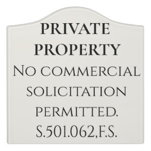 Private Property No Soliciting Sign for Florida
