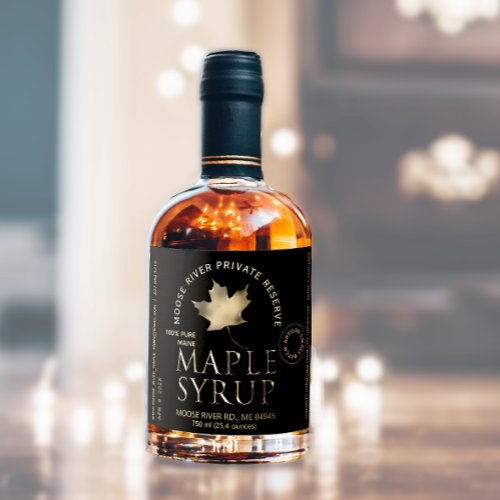 Private Reserve Maple Syrup Black with Gold Leaf Liquor Bottle Label