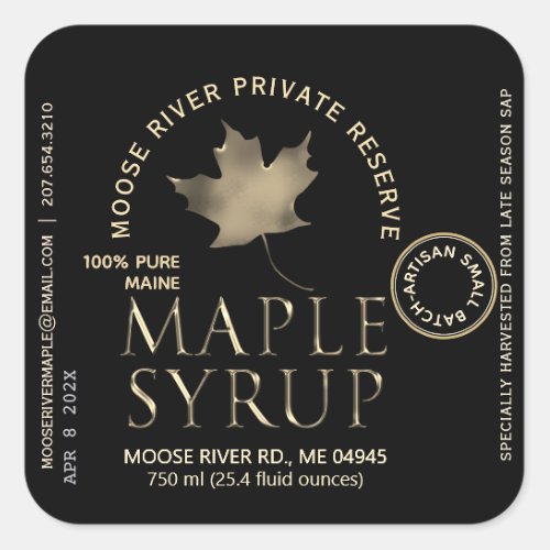 Private Reserve Maple Syrup Black with Gold Leaf  Square Sticker