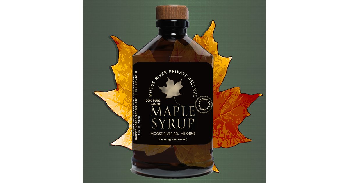 Private Reserve Maple Syrup Black with Gold Leaf Square Sticker | Zazzle