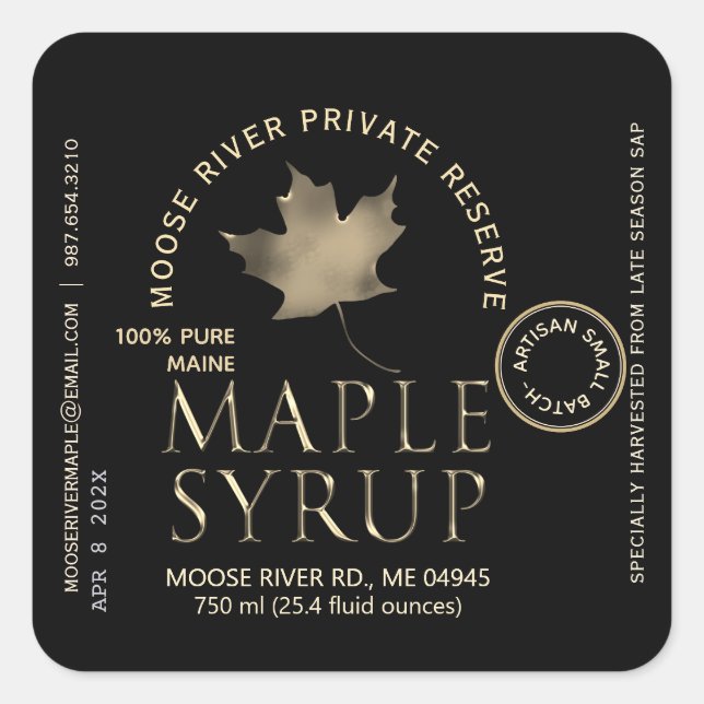 Private Reserve Maple Syrup Black with Gold Leaf  Square Sticker (Front)
