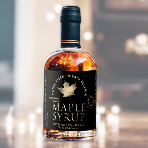 Private Reserve Maple Syrup Black with Gold Leaf  Wine Label