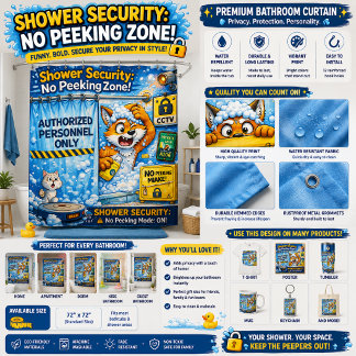 Private Shower Time | Funny Bathroom Humor Cartoon Curtain