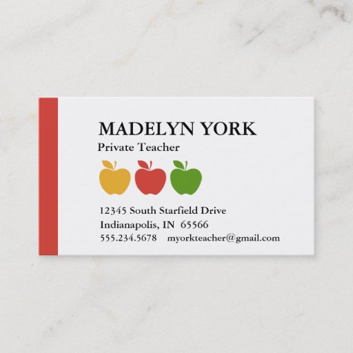 Customizable Private Teacher Tutor Business Cards