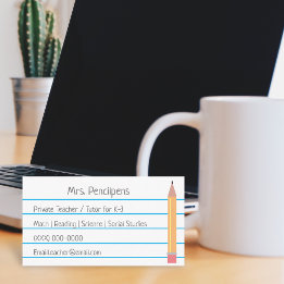 Private Teacher Tutor Personalized Flashcard Business Card