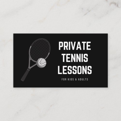 Private Tennis Lessons Cool Black  White Coach Business Card