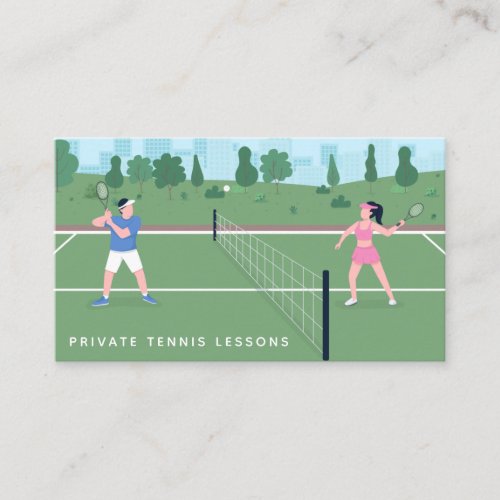 Private Tennis Lessons Modern Court Illustration   Business Card