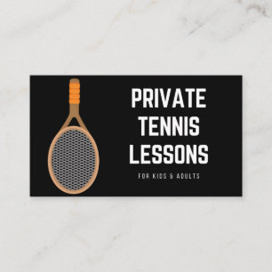 Private Tennis Lessons Stylish Black Sport Coach Business Card