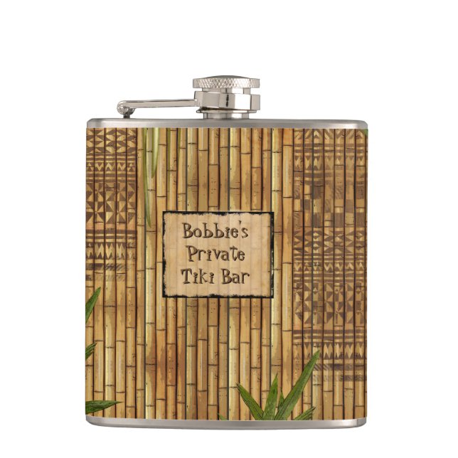 Private Tiki Bar with Your Name on it Flask (Front)