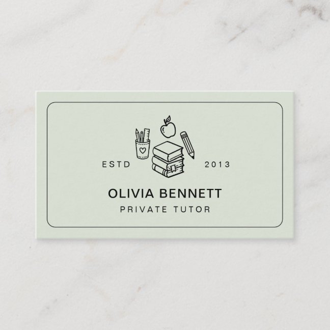 Private Tutor Teacher Books Pencil School Business Card