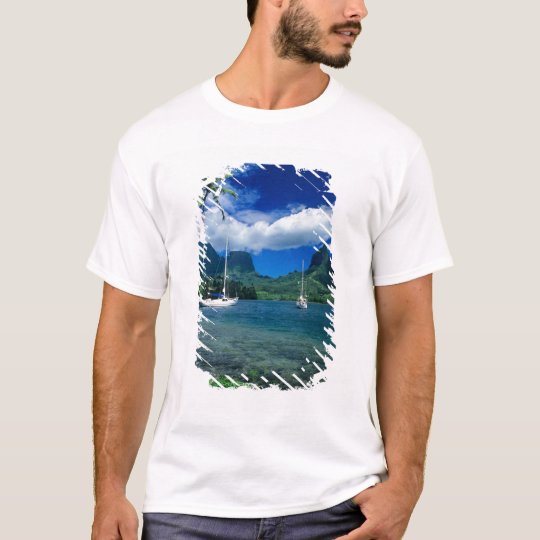 Private yachts anchored in Opunohu Bay on the T-Shirt