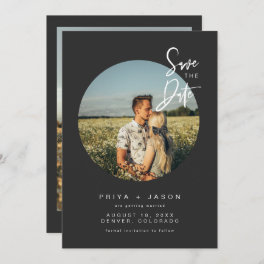 PRIYA Black Round Photo Save the Date Invitation