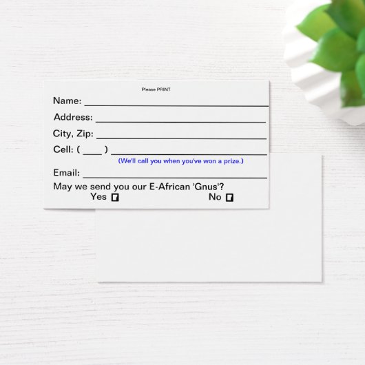 Prize Drawing Entry Cards (Consumer Shows) (Desk)