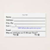 Prize Drawing Entry Cards (Consumer Shows) (Front)