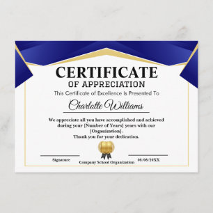 Pro Achievement Appreciate Gold Blue Certificate