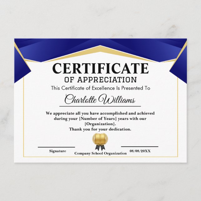  Pro Achievement Appreciate Gold Blue Certificate (Front)
