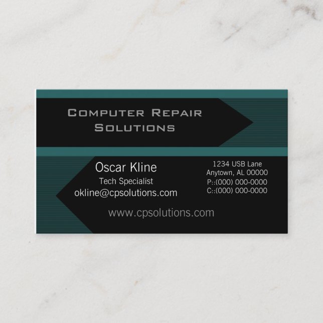 Pro Arrows Business Card, Black and Teal Business Card (Front)