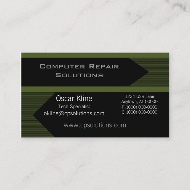 Pro Arrows Business Card, Olive Green Card (Front)