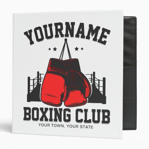 Pro Boxer ADD NAME Red Gloves Boxing Ring Training 3 Ring Binder