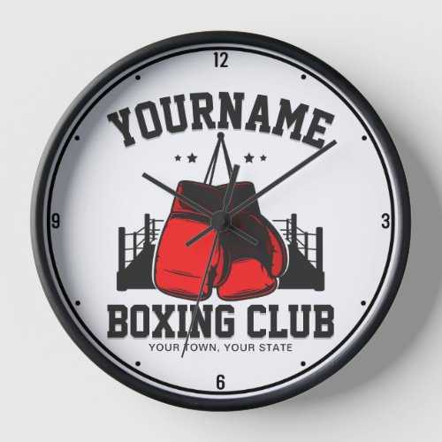 Pro Boxer ADD NAME Red Gloves Boxing Ring Training Clock