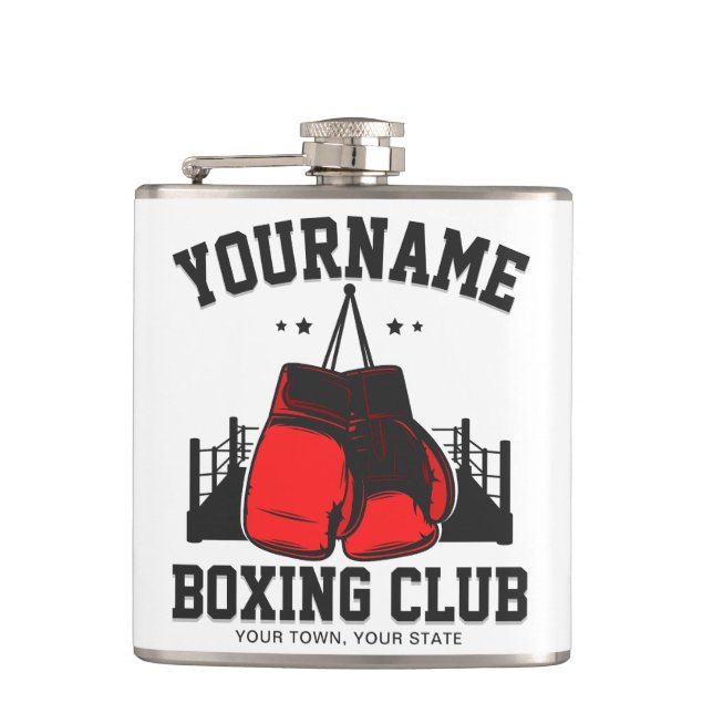 Pro Boxer ADD NAME Red Gloves Boxing Ring Training Flask (Front)