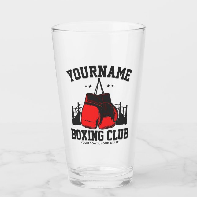 Pro Boxer ADD NAME Red Gloves Boxing Ring Training Glass (Front)