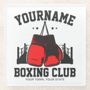 Pro Boxer ADD NAME Red Gloves Boxing Ring Training Glass Coaster