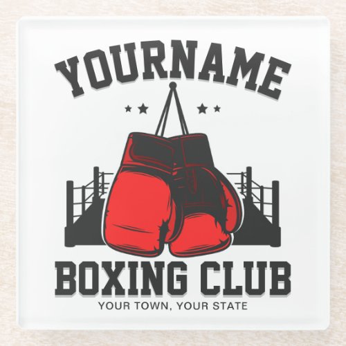 Pro Boxer ADD NAME Red Gloves Boxing Ring Training Glass Coaster