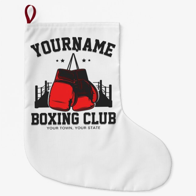 Pro Boxer ADD NAME Red Gloves Boxing Ring Training Large Christmas Stocking (Front)