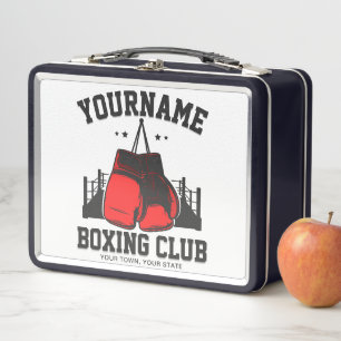 Pro Boxer ADD NAME Red Gloves Boxing Ring Training Metal Lunch Box