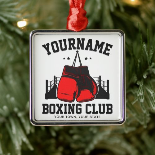 Pro Boxer ADD NAME Red Gloves Boxing Ring Training Metal Ornament