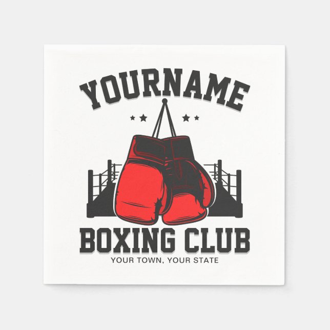 Pro Boxer ADD NAME Red Gloves Boxing Ring Training Napkins (Front)